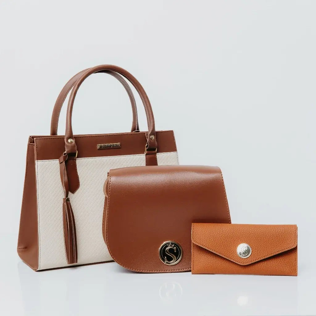 Kit-de-Bolsas-e-Carteira-Femininas-Santorini-Lara-Marrom-com-Creme--Conjunto-Clássico-com-Tons-Terrosos-e-Neutros