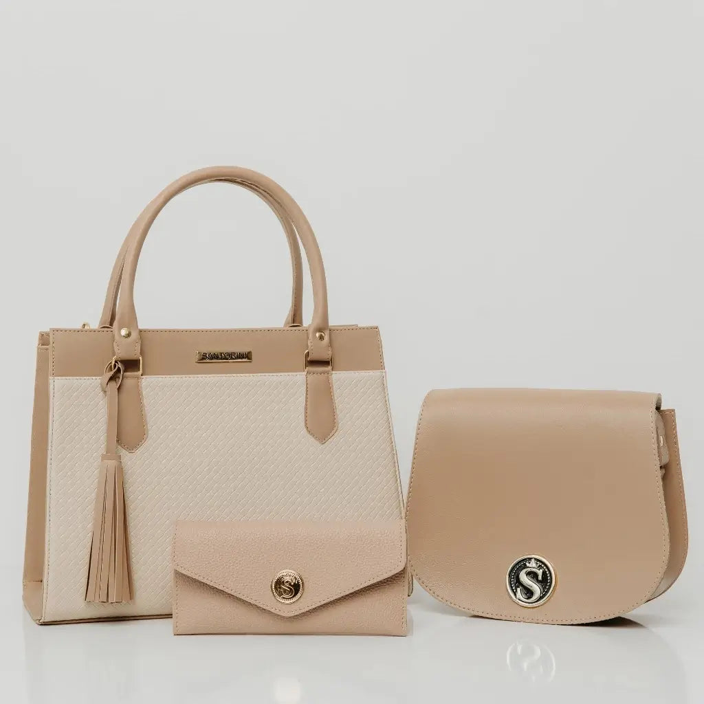Kit-de-Bolsas-e-Carteira-Femininas-Santorini-Lara-Nude-com-Creme--Visual-Suave-e-Feminino-com-Funcionalidade